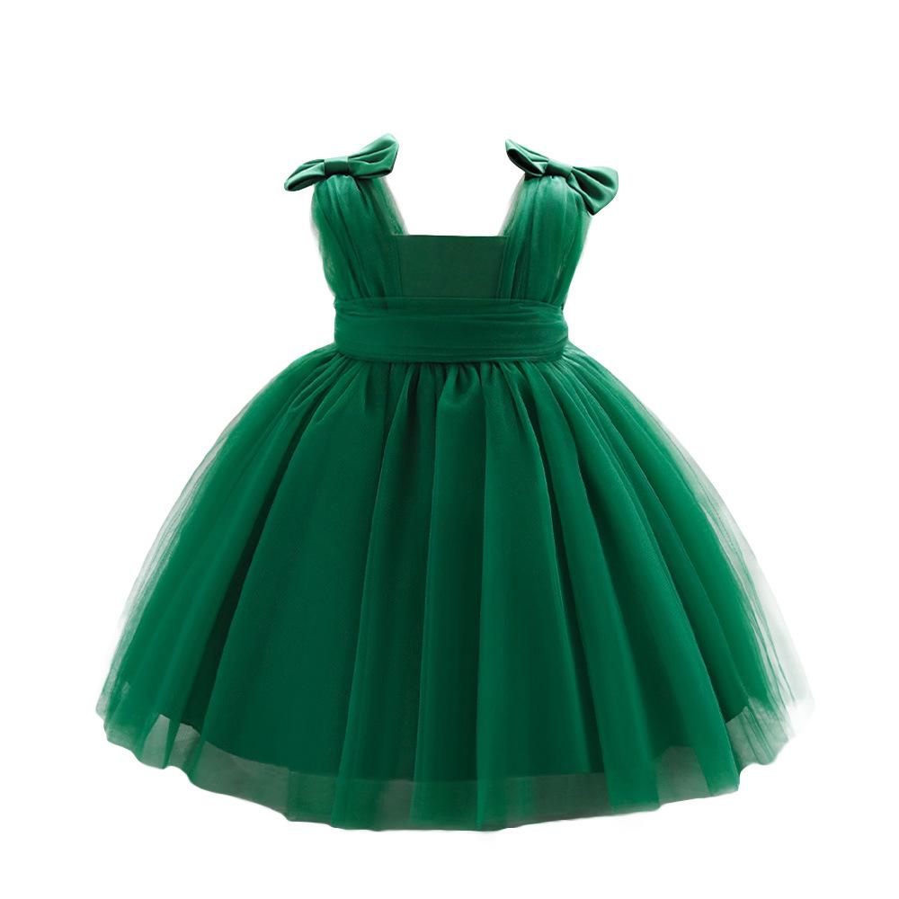 New Sleeveless Bow Waist Pleated Tulle Flower Girl Dress
