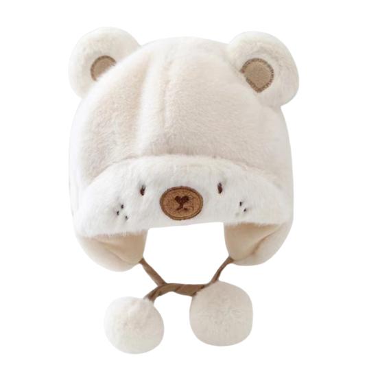 Winter Warm Baby Hats Toddler Earflap Bear Hat with Soft Ball Unisex Infant Snow Cap Fleece Warm Hemming Caps for Newborn