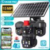 OKAM PRO Triple-Lens Solar Camera 15MP HD 4G SIM CCTV IP66 Waterproof Two-Way Audio PTZ Motion Tracking Outdoor Camera with Light Alarm