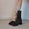 Fashion French Block Heel Skinny Boots Women's Bow Booties Side Zip Stretch Boots