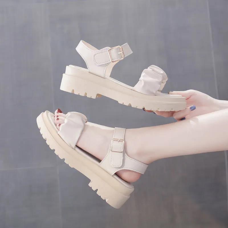 Сандалии женские летние удобные верхняя одежда из мягкой кожи Нескользящая универсальная женская обувь на плоской подошве Простая повседневная римская обувь