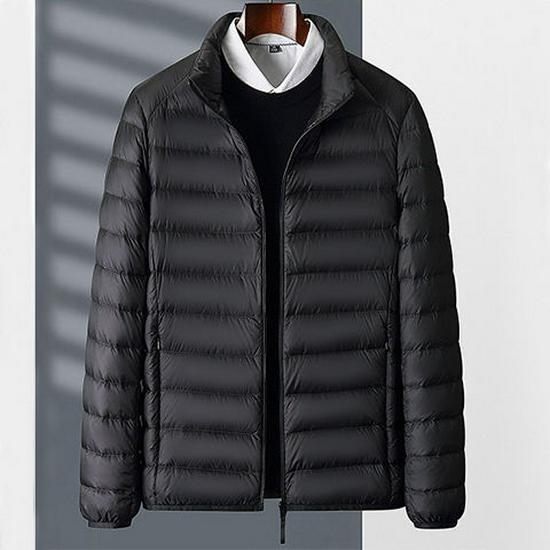 Брендовая мужская легкая куртка из хлопка-пуховика — короткая, повседневная, воротник-стойка, теплое зимнее пальто для людей среднего и пожилого возраста