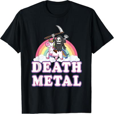 Футболка в стиле дэт-метал, смешная футболка с радужным мрачным жнецом и единорогом