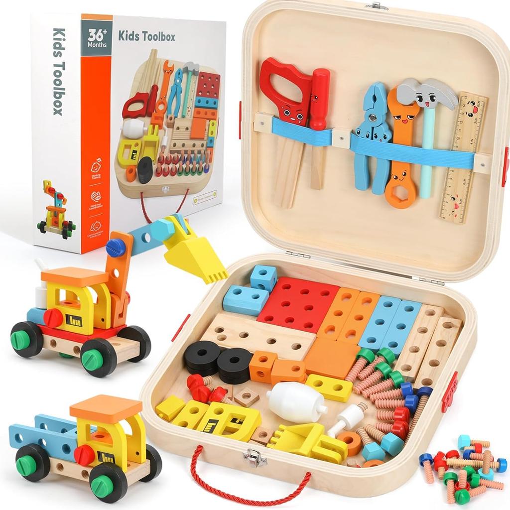 Popgaga Carpenter Assembly Kit for Boys and Girls Ages and Wooden Educational Montessori Wooden Toy with Pretend Carpenter Pretend Popular Gift for