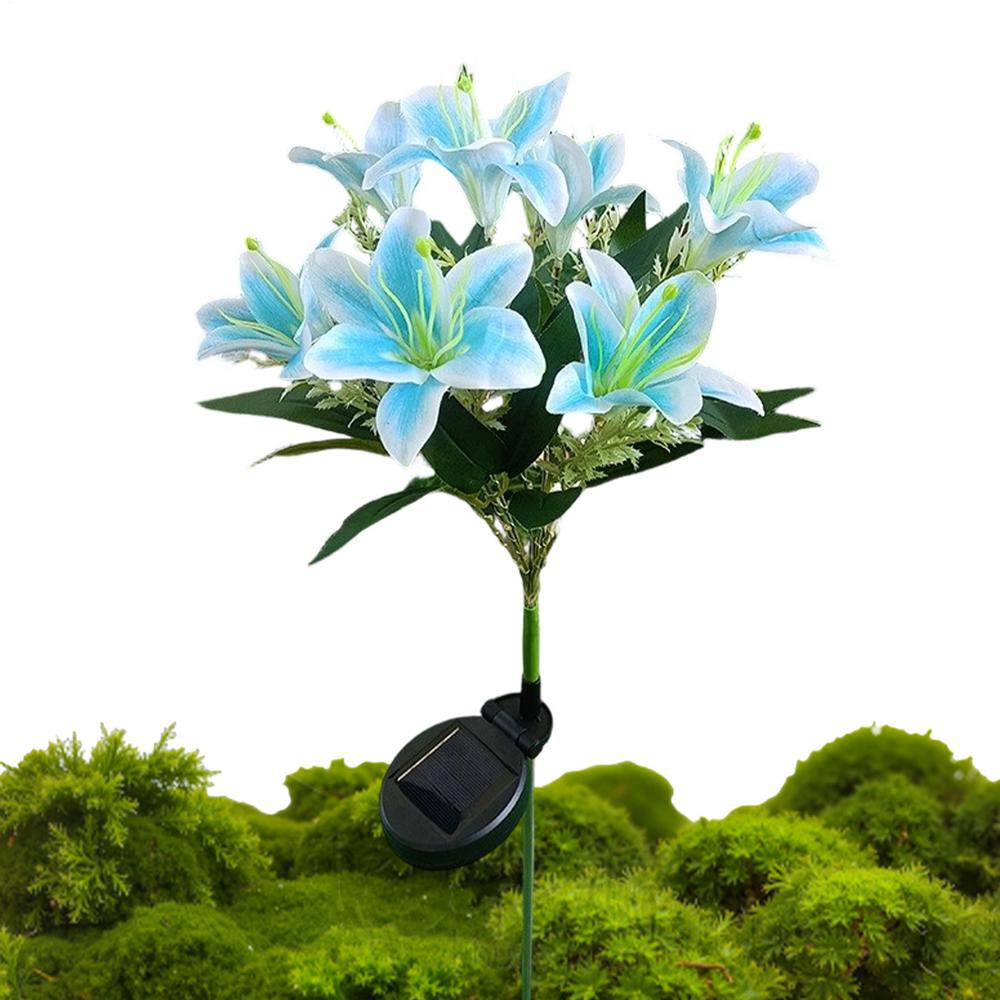 Solar Flowers Outdoor Waterproof 7 Head Artificial Lily LED Lamp With Stake Waterproof Solar Lights Outdoor For Garden Patio