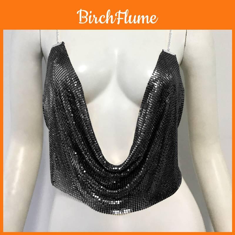 Metallic Sequin Sleeveless Crop Top For Nightclub Fashion Women Summer