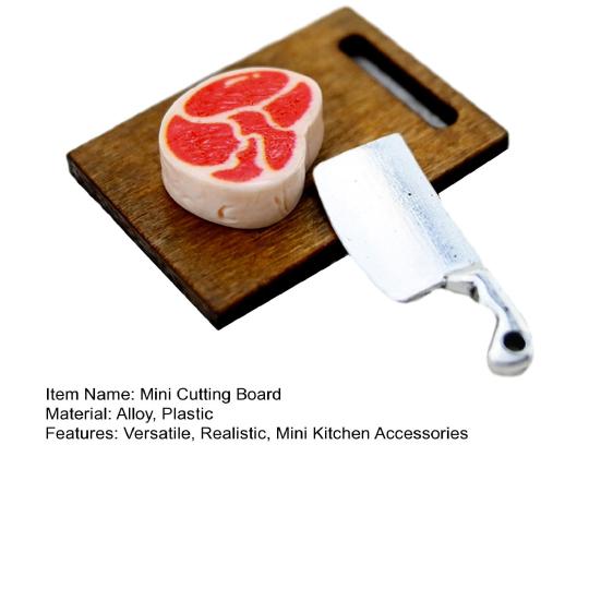 Realistic Miniature Food Prep 3Pcs/Set Mini Steak Cutting Board, Tiny Board Cleaver Steak, Doll Mansion Kitchen Decor Accessories, Miniatures