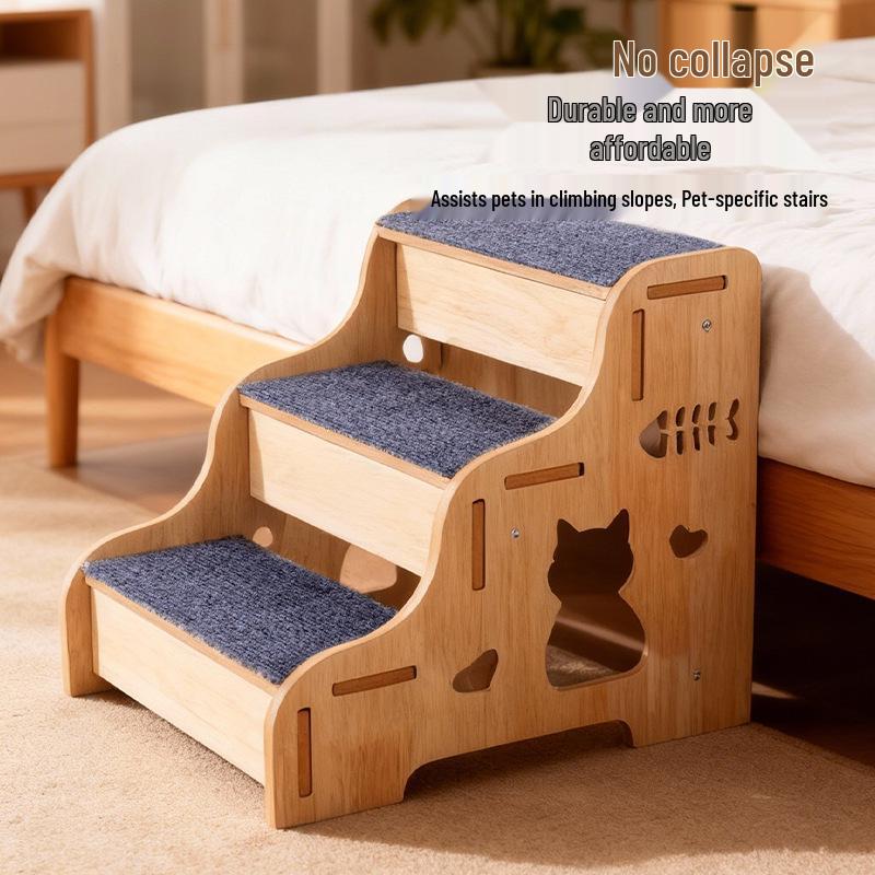 Wooden Non-slip Pet Stairs for Small Dogs - Bed & Sofa Ladder with Auxiliary Slope