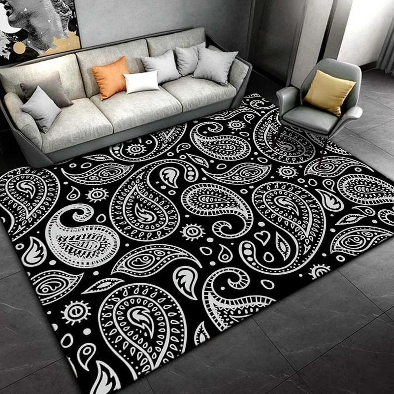 Черно-белый ковер с пейсли, геометрический ковер-вихрь, классический цветочный коврик, современный минималистичный коврик для гостиной, украшение дома, ковер для пола