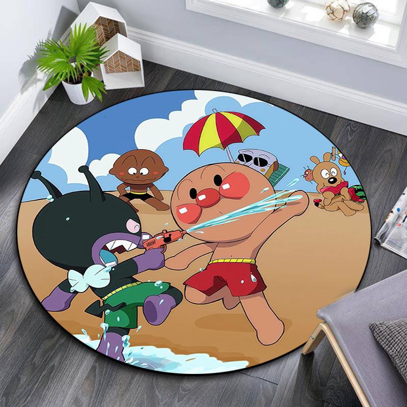 Anpanman Round Area Rug,Carpet Rug for Living Room Bedroom Sofa Playroom Decor,Non-slip Floor Mat