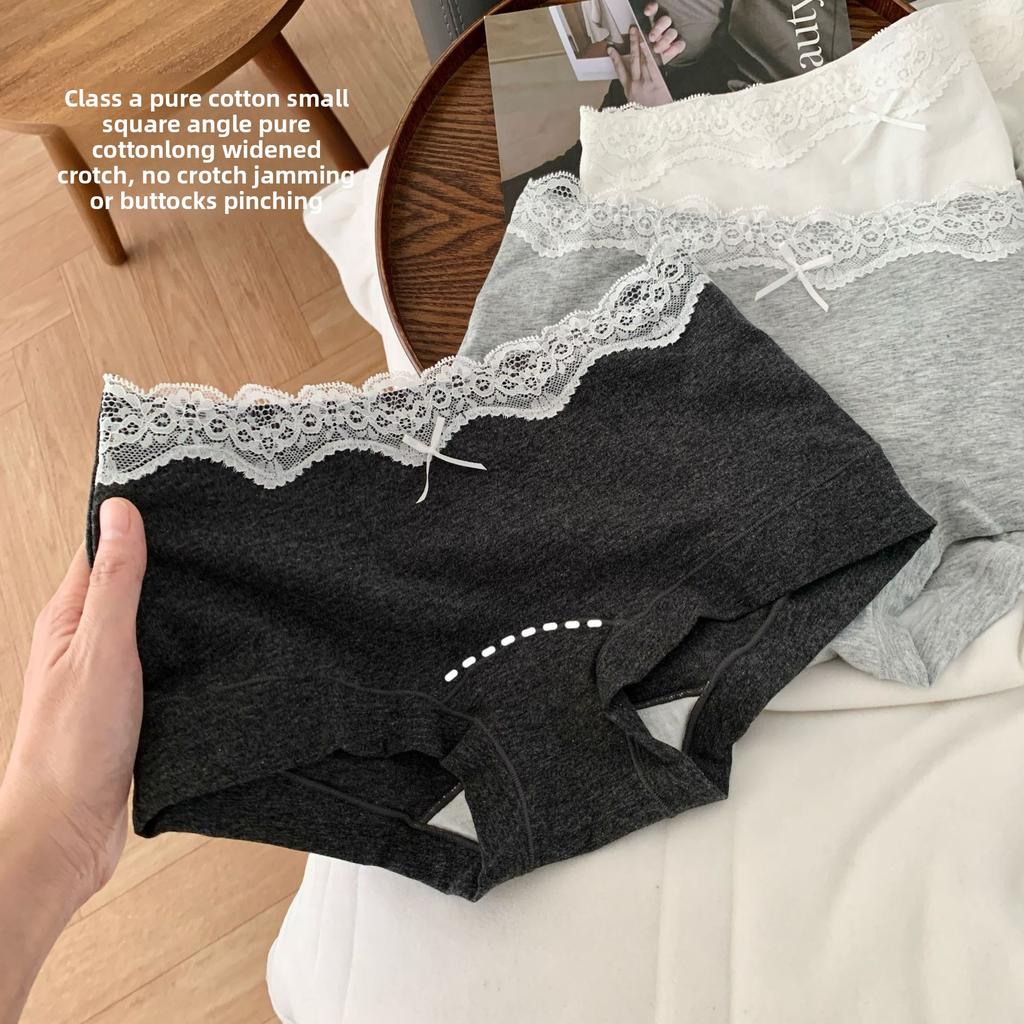 Female Spring and Autumn All Purpose Cotton Lace Edge 10A Antibacterial Extended Crotch Waist Flat Angle Panties