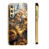 Позолоченный чехол для телефона из закаленного стекла, совместим с Galaxy S26, S25, S24, S23 и S22 Ultra Plus. Имеет золотой текстурированный дизайн