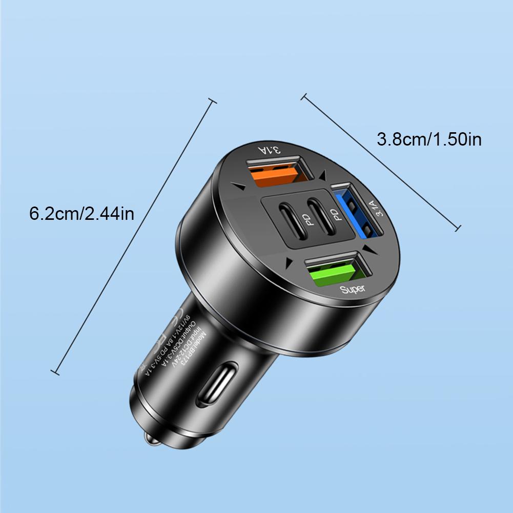 100W 5 Ports Car Charger with Voltage QC3.0 Super Fast Charger 12V-24V Cigarette Lighter Car Phone Charger for Phone Tablet