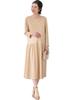 ANGELIEBE Maternity Nursing Mouth Gathered Flared Low Waist Beautiful Soft Punch Dress Prenatal and Postnatal Nursing Clothes Office Beige 29479101 &