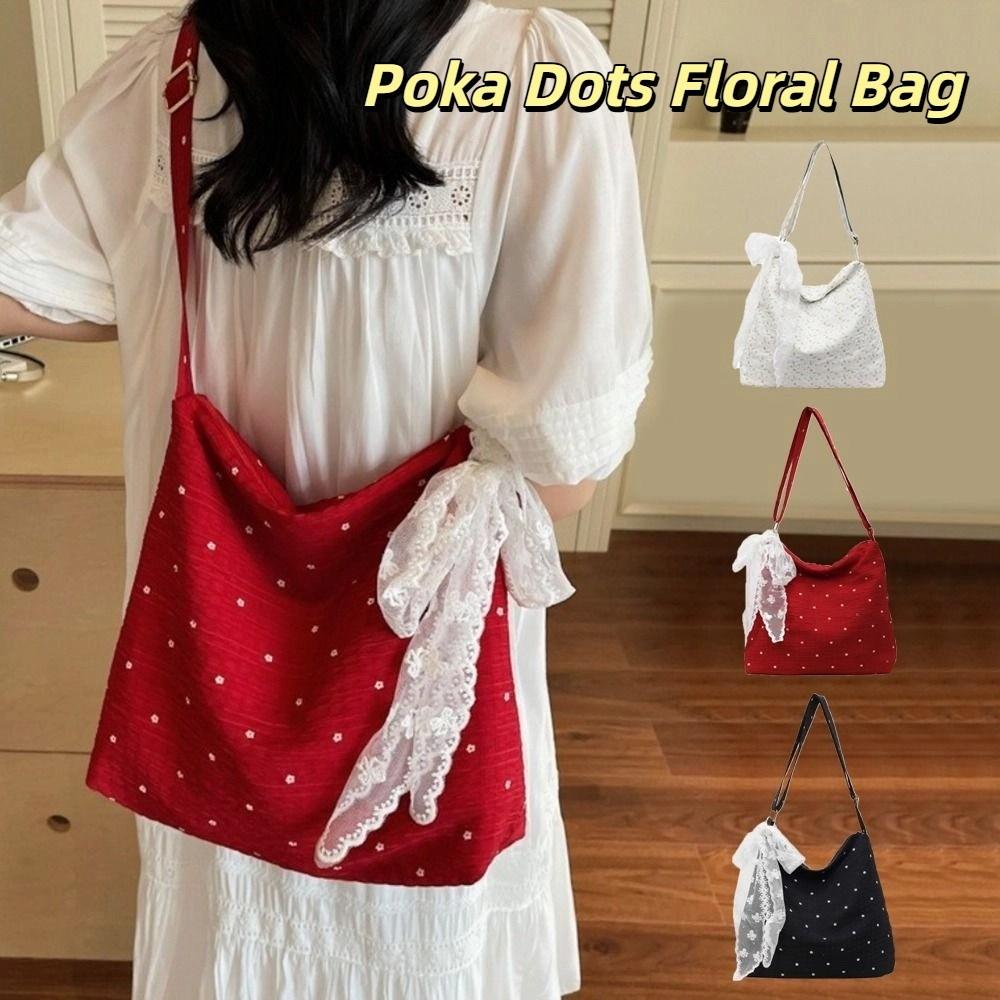 Stylish Floral Messenger Bag Lace Ribbons Women's Handbag Korean Poka Dots Bag Summer