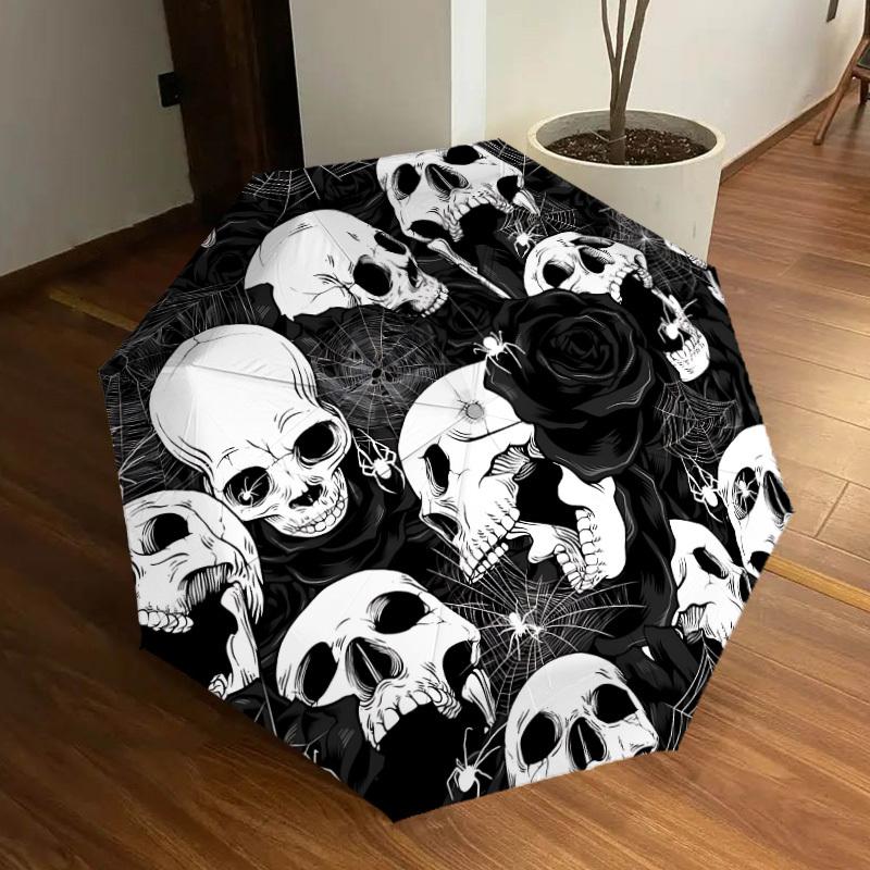 1pc Skulls Roses Automatic Open/Close Umbrella, Formal Events - Ideal Gift for Family or Friends, Outdoor Accessory yy251211184