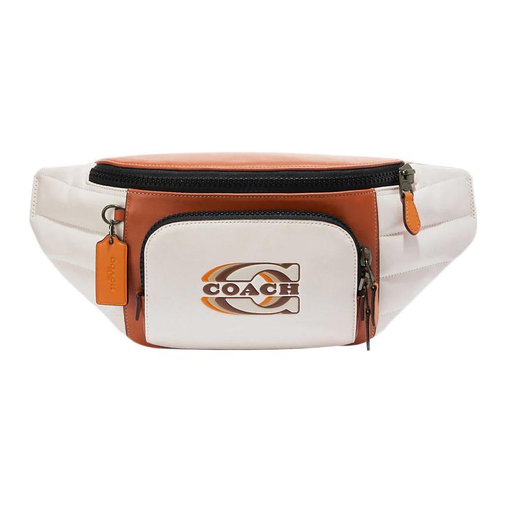 New COACH Calfskin Sling Bag, Fanny Pack Tubas Men's Chalk White & Sunset Red CE552-QBV1T