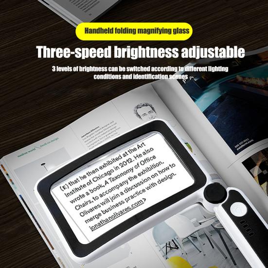 Увеличительное стекло со светодиодной подсветкой. Складная конструкция ручки. Увеличение высокой мощности. Легкая ручная лупа. Помощь при чтении для пожилых людей.