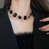 Медь Черный Геометрическое Ожерелье Цепочка на Ключицу Темный Стиль Цепочка на Шею Ретро Черные Серьги Вечеринка