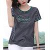 Модал полосатая женская футболка с короткими рукавами свободная летняя блузка с короткими рукавами для среднего возраста с вышитыми буквами тонкая с короткими рукавами