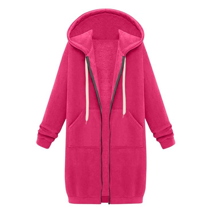 Winter Windproof Women's Casual Zip Up Hooded Jacket Long Tunic Sweatshirt With Pockets Drawstring Outerwear