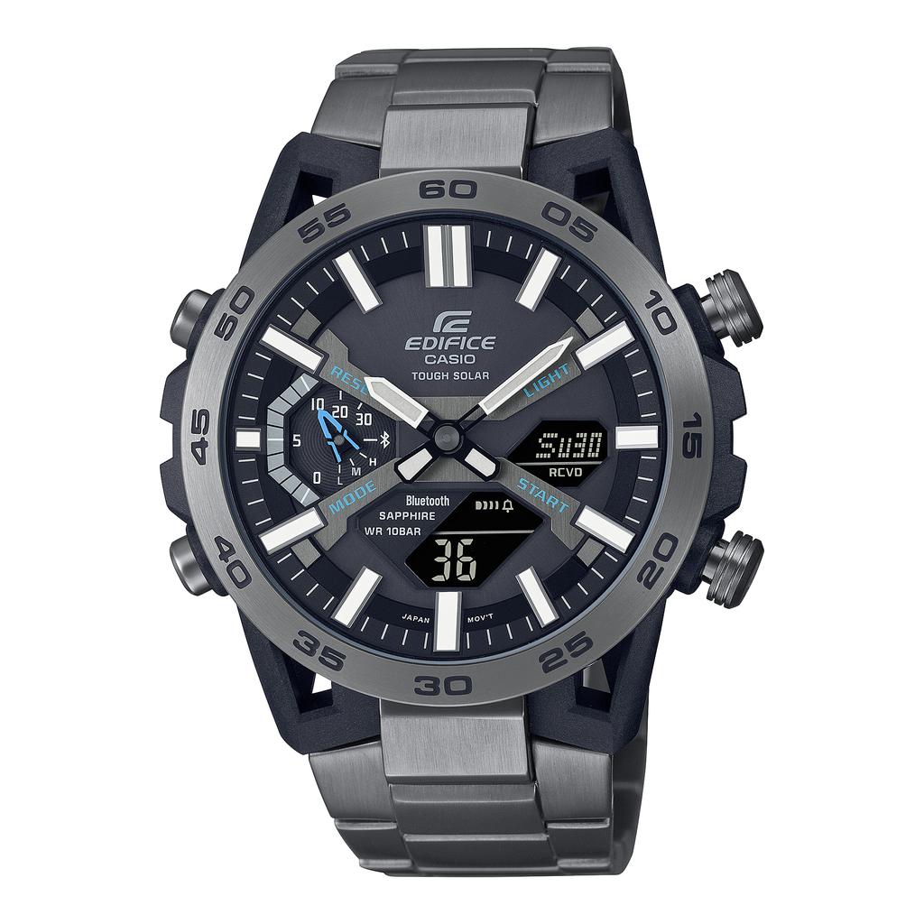 Casio Мужские кварцевые часы Edifice из нержавеющей стали, водозащита 100 м, ECB-2000YDC-1A