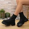 2024 Knitted Chunky Platform Ankle Boots Women Comfort Round Toe Thick Sole Sock Shoes Woman Slip On Stretchy Short Boots Female
