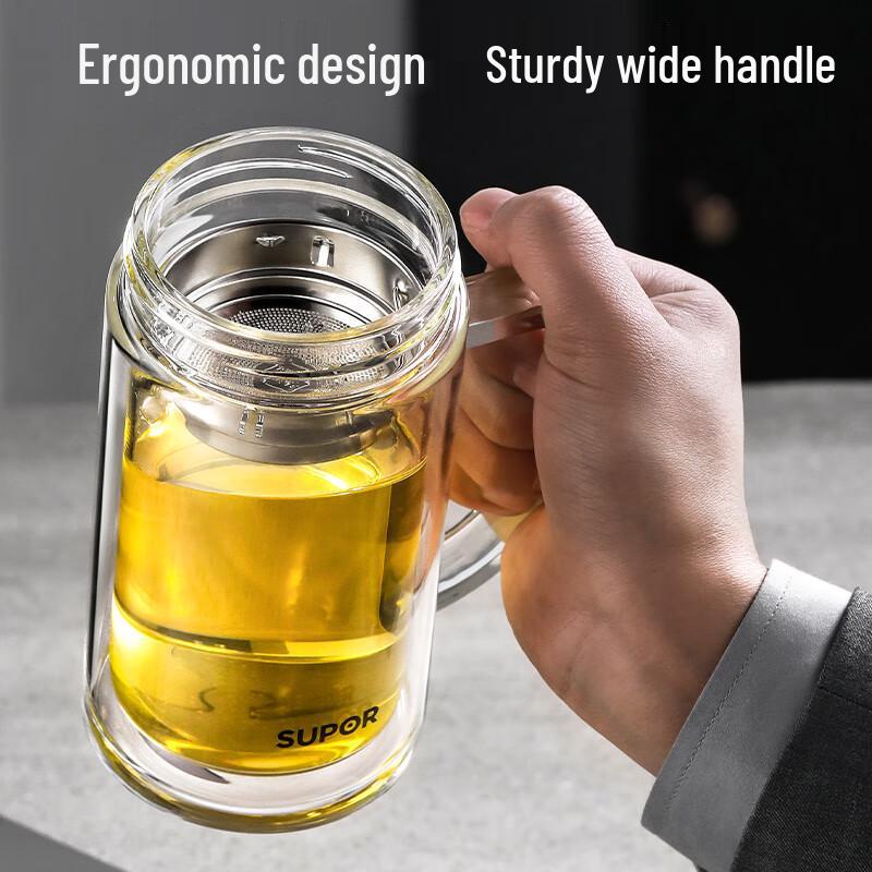 SUPOR Double-Layer Borosilicate Glass Tea Mug with Handle
