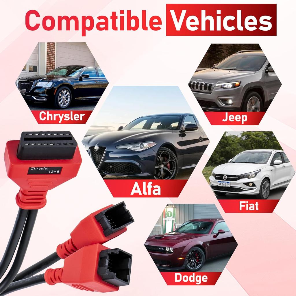 12+8 Pin Connector To OBD2 Adapter, Secutiry Gateway Bypass Cable, 12+8 Cable For Chrysler SGW Equipped FCA Vehicles For Diagnostic, Fit For Scanners
