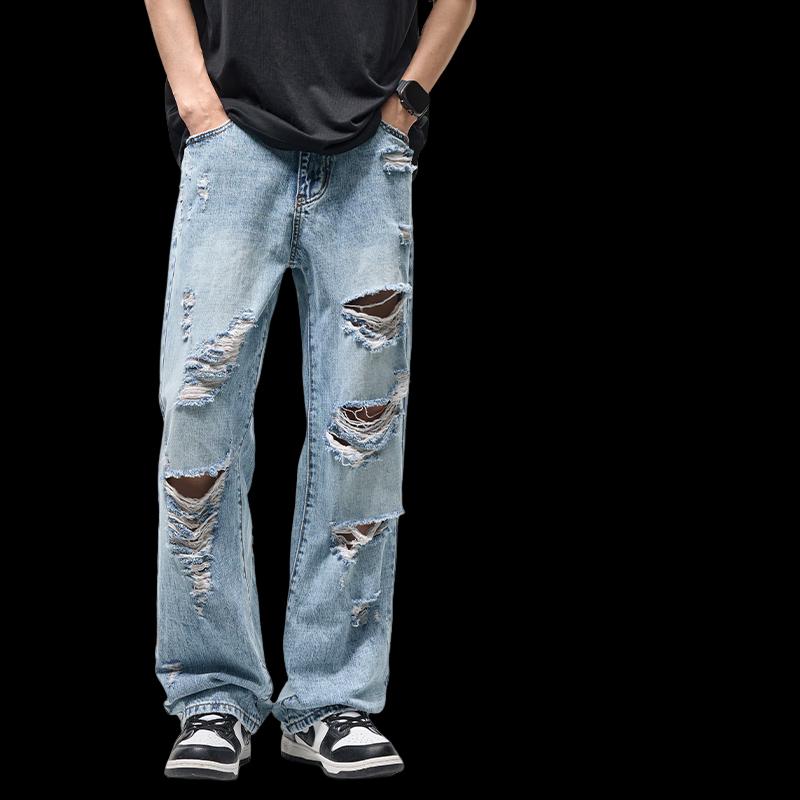 :CHOCOOLATEit Men's American High Street Ripped Straight Jeans
