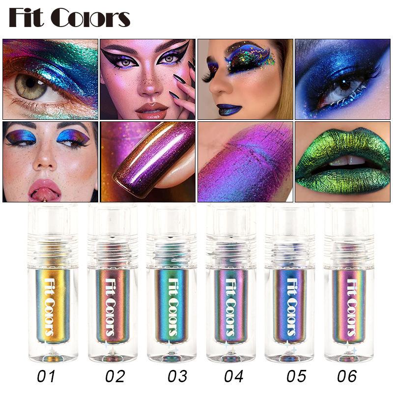 Chameleon 6 Color Temperature Changing Liquid Lipstick Eye Shadow Liquid Bead Luminous Diamond Shiny High Gloss Eye Shadow