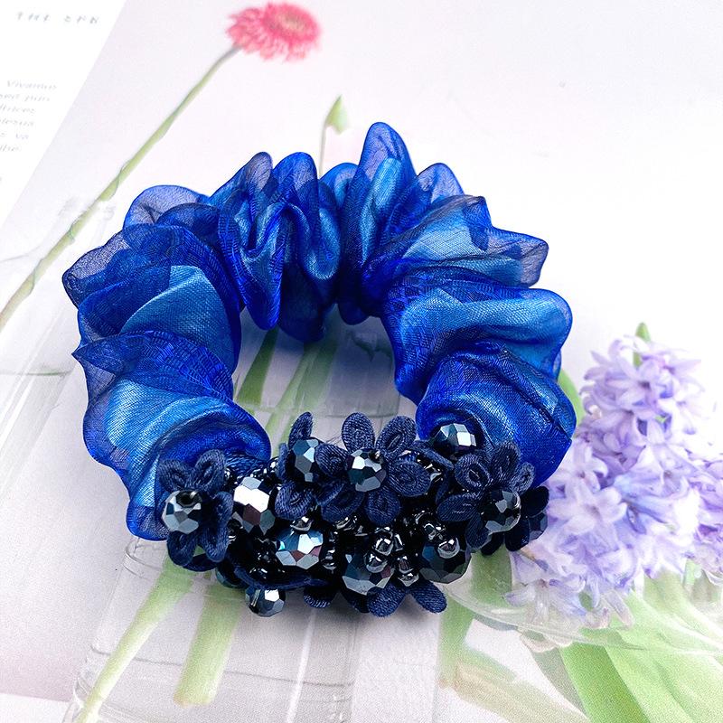 Элегантные хрустальные цветочные тканевые резинки для волос для женщин и девочек, эластичные резинки для волос, аксессуары, завязки для волос, веревочные головные уборы, головной убор
