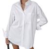 Spring and Summer Simple Loose Fit White Shirt Casual Fashion Mid-Length Top for Women