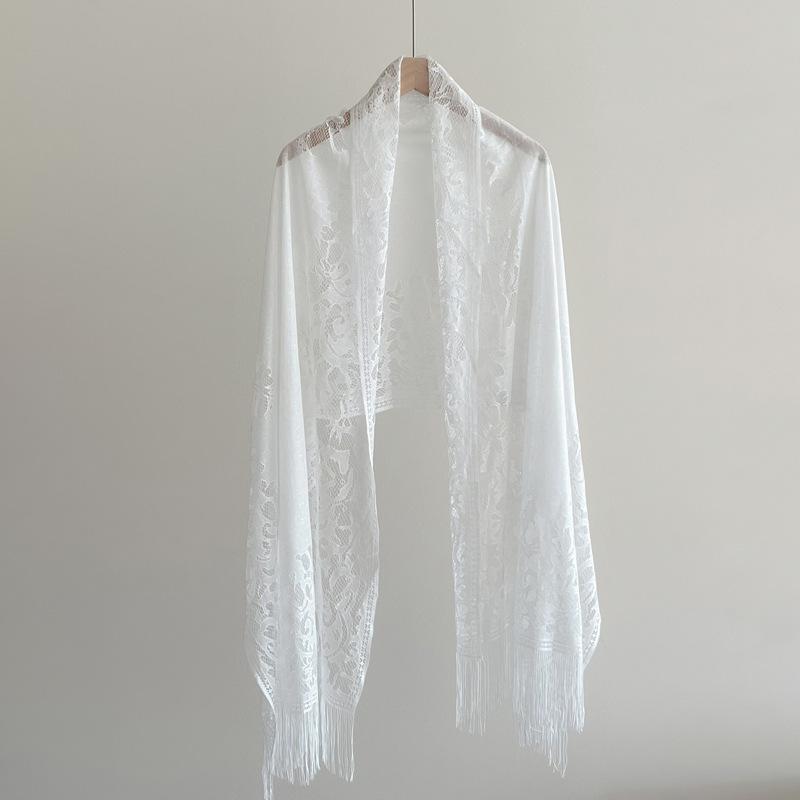 Cardigan Women'S Spring And Summer Thin Temperament Lace Hollow Fringed Antique Beach Cheongsam Shawl Scarf Medium And Long Shawl