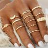 Набор из 12 шарнирных колец, изогнутых и изогнутых различных изнашиваемых колец, женщин, костяшек пальцев, сложенных кольцами.