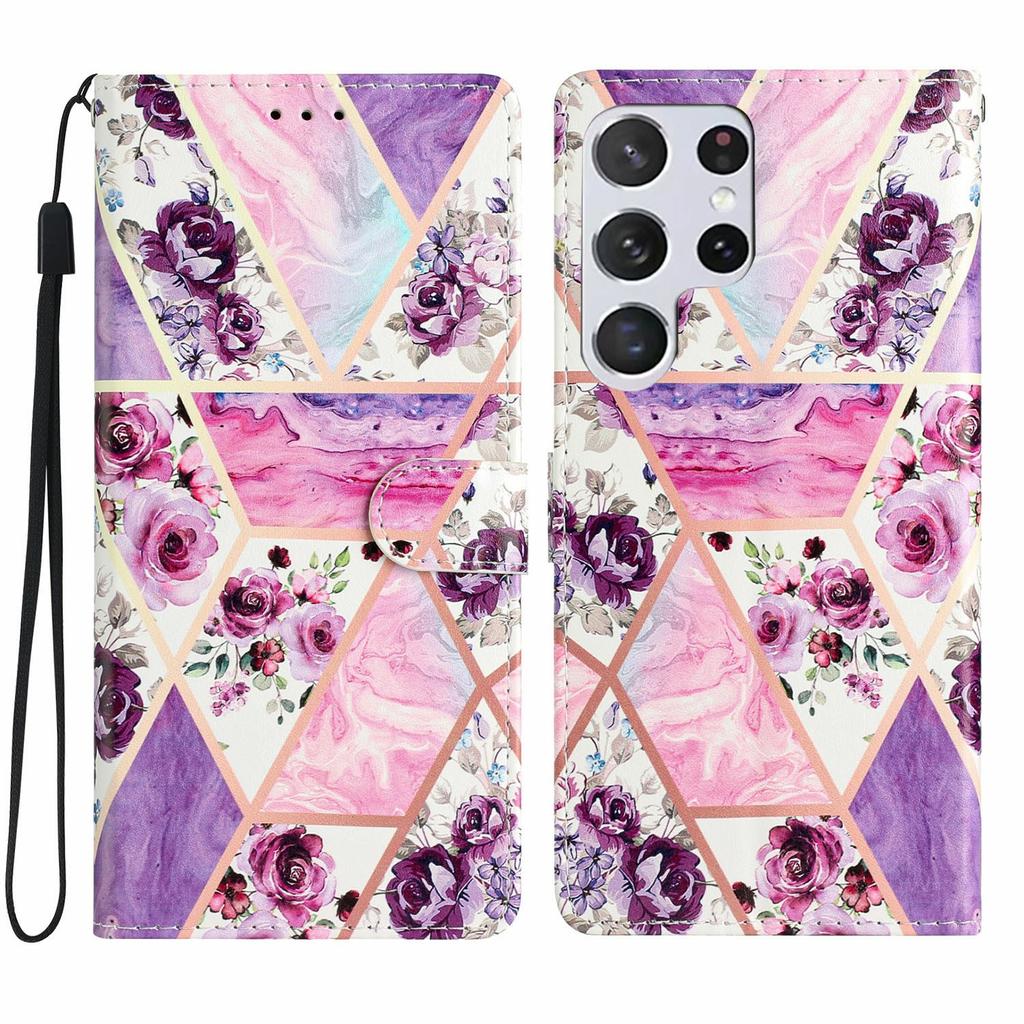 For Samsung Galaxy S25 Ultra Wallet Case PU Leather Pattern Printing Stand Phone Cover with Strap