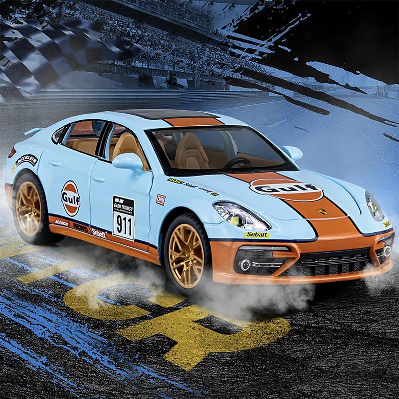 1/24 Porsche Panamera GULF Суперкар Литой сплав и Игрушечные транспортные средства Металлическая модель игрушечного автомобиля Звук и Свет Коллекционная игрушка