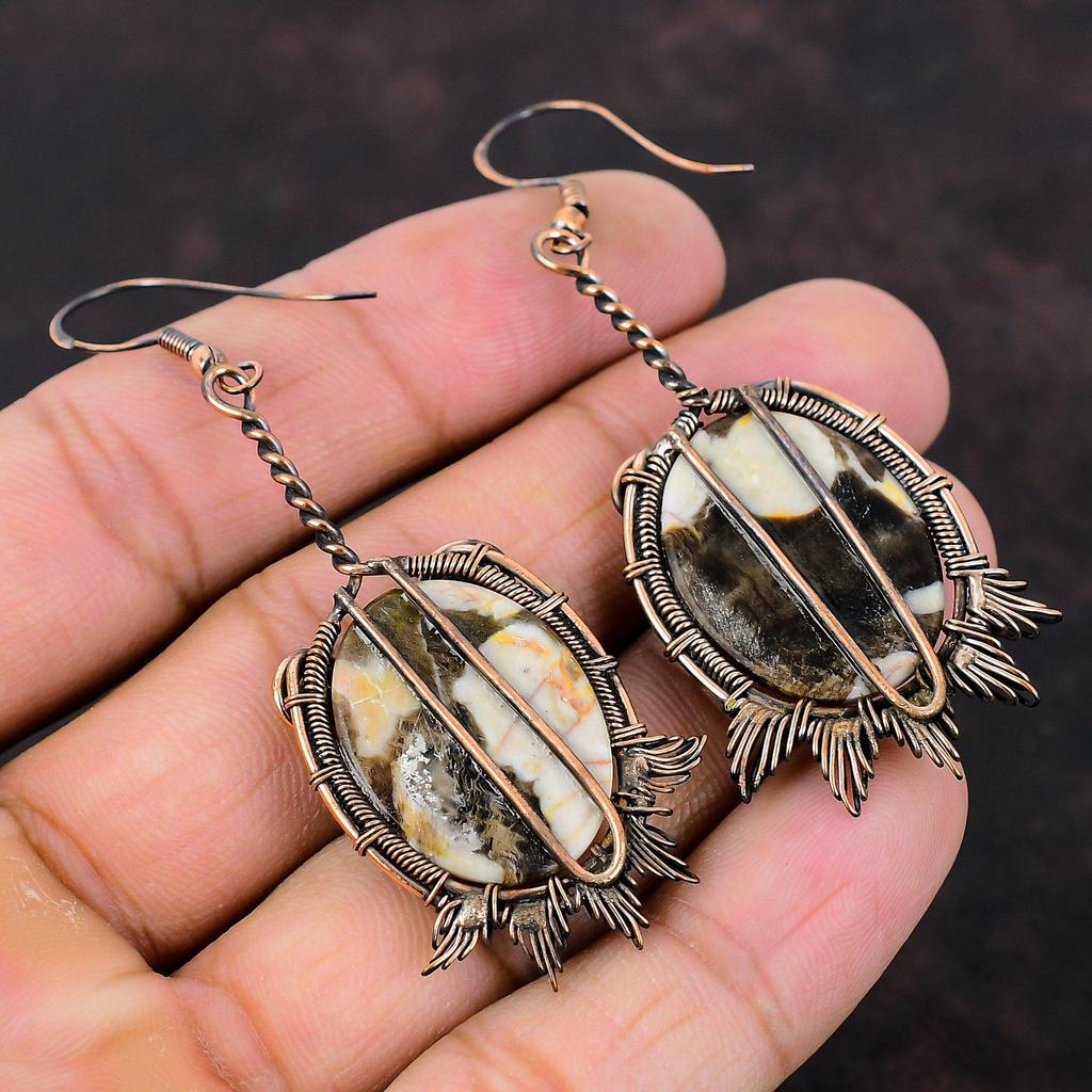 Серьги из арахисового дерева, яшмы, медная проволока, серьги, драгоценные камни, ювелирные изделия ручной работы, потрясающие серьги, подарок на годовщину, замечательные медные украшения
