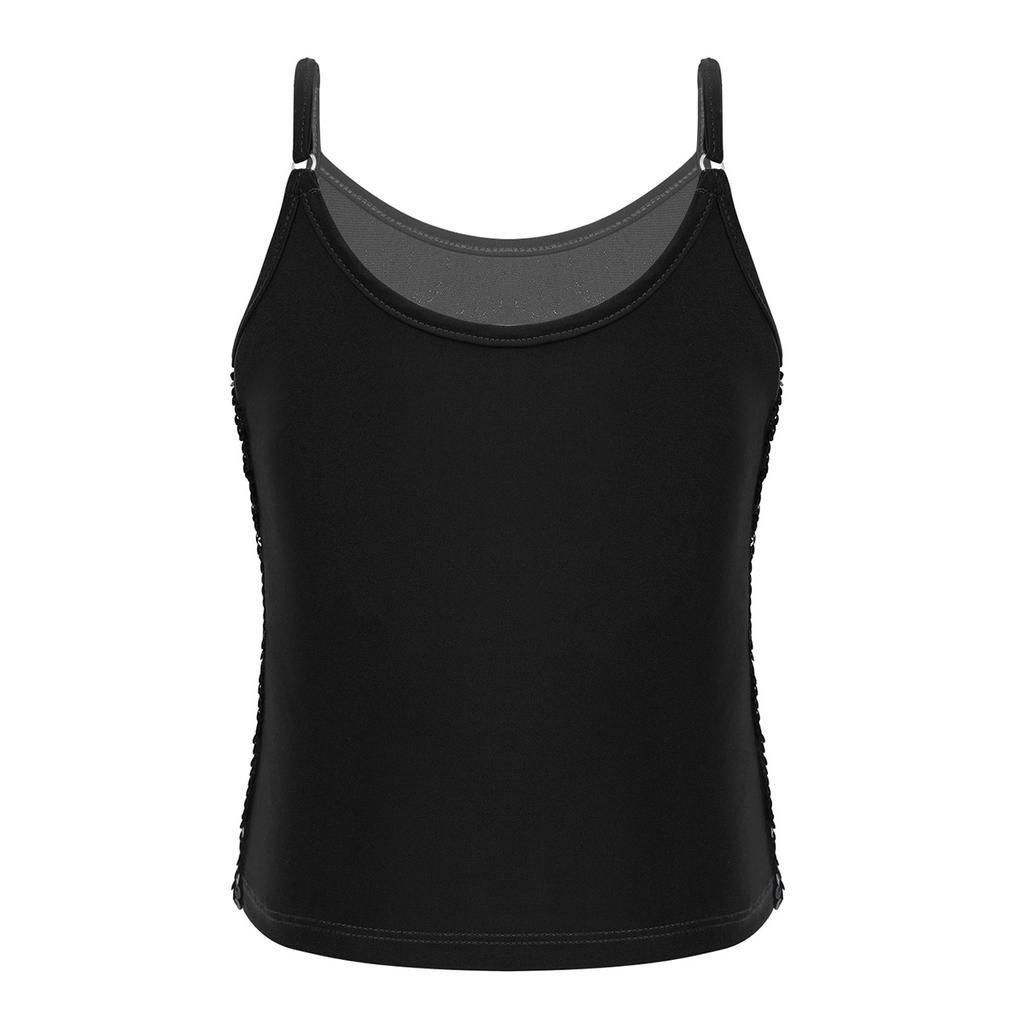 Детские регулируемые бретельки-спагетти для девочек, блестящая майка с блестками для сценических танцев