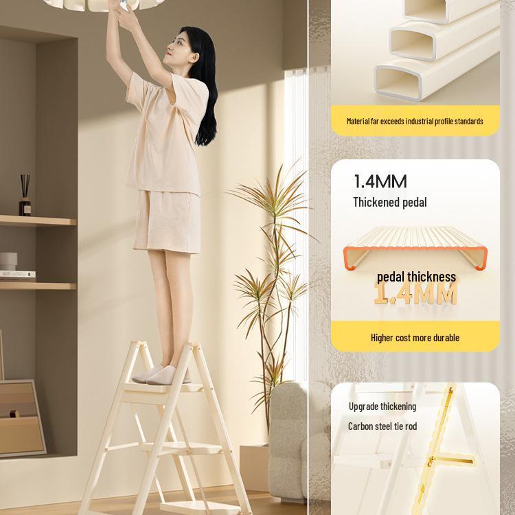 Three-Step Dual-Use Lightweight Folding Carbon Steel Ladder for Home - Flower Stand and Stool