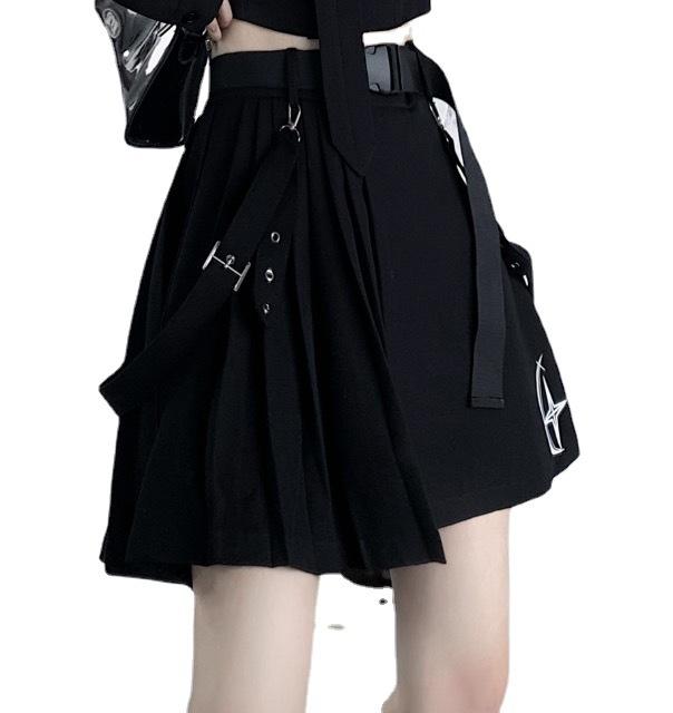 Женский комплект в стиле панк на весну и осень, летний комплект из двух предметов: короткая рубашка без талии + юбка-миди