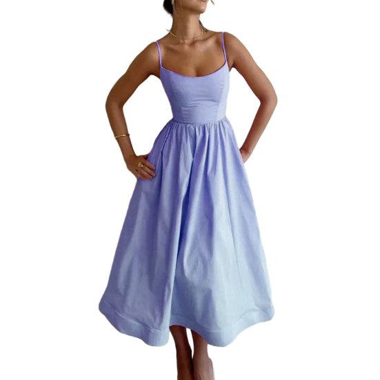 Женское вечернее платье с узкой талией, без рукавов, с открытой спиной, на бретельках, с низким вырезом, плиссированное, с большим подолом, в стиле принцессы, с ремешками, для выпускного вечера, платье миди