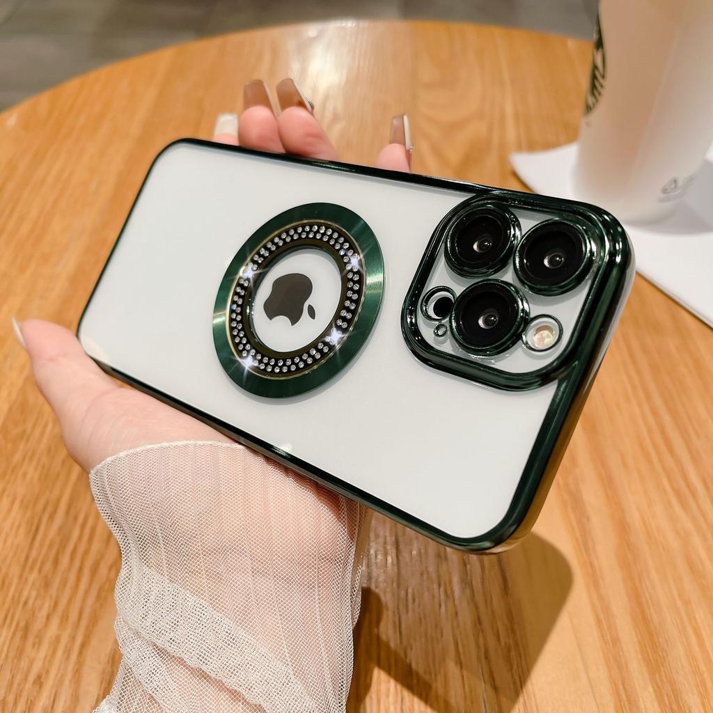 Подходит для iPhone17proMax Инкрустированный бриллиантами и с защитой от протечек Магнитный чехол для телефона Apple 16 Гальванизированный противоударный защитный чехол 15