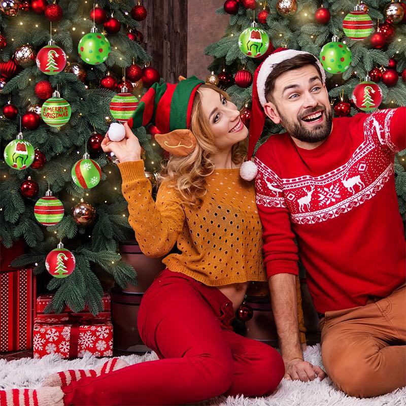 Рождественские подвесные украшения 2025 Блестящий декор для дома и вечеринки Мультяшный узор в горошек Ручная роспись Принадлежности для рождественской елки 12 шт./коробка