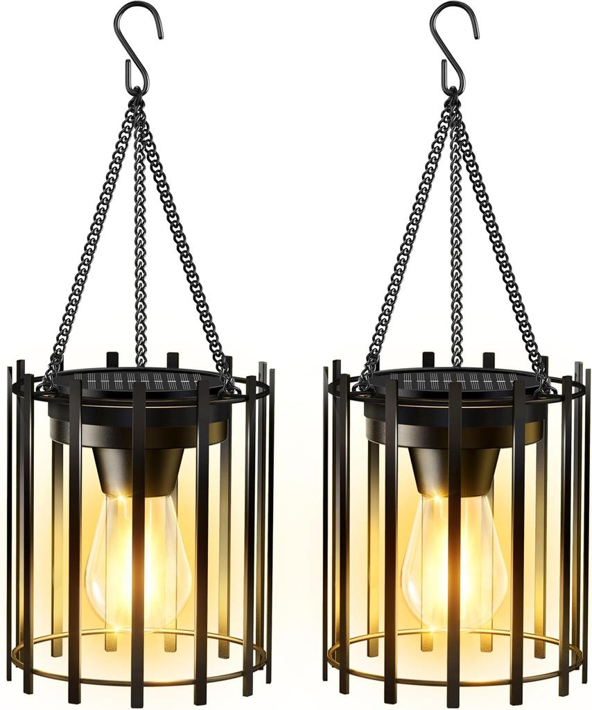 Metal Solar Lanterns Outdoor Waterproof Upgraded Bright Hanging Solar Lights with Strong Hook Pathway Yard Patio Garden Decor