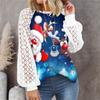 Women’s Christmas  Long Sleeve Tops Lace Casual Loose Blouses T Shirts Tunic Tops
