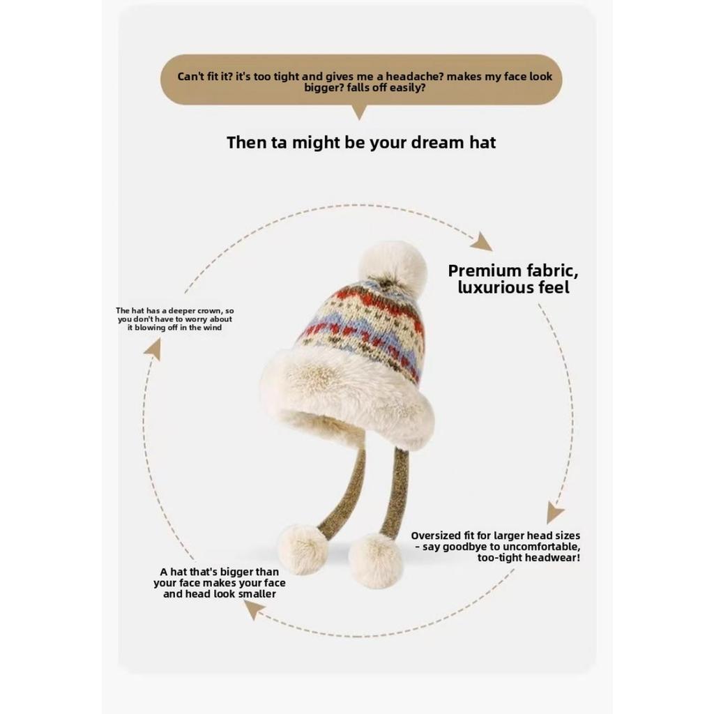 Autumn and Winter Women's Knitted Plush Hat, Thickened Lei Feng Hat, Women's Outdoor Cold Proof Fisherman Hat, Versatile Ear Protection Cover