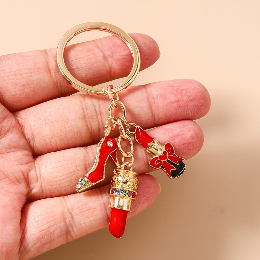 Fashion Simulation Lipstick Keychain Women Girls High Heels Key Ring Pendant for Handbag Charms DIY Key Holder Jewelry Gifts
