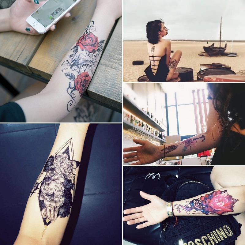 Красная роза цветок рука половина руки татуировка наклейка сова песочные часы геометрия набор для переноса воды наклейка