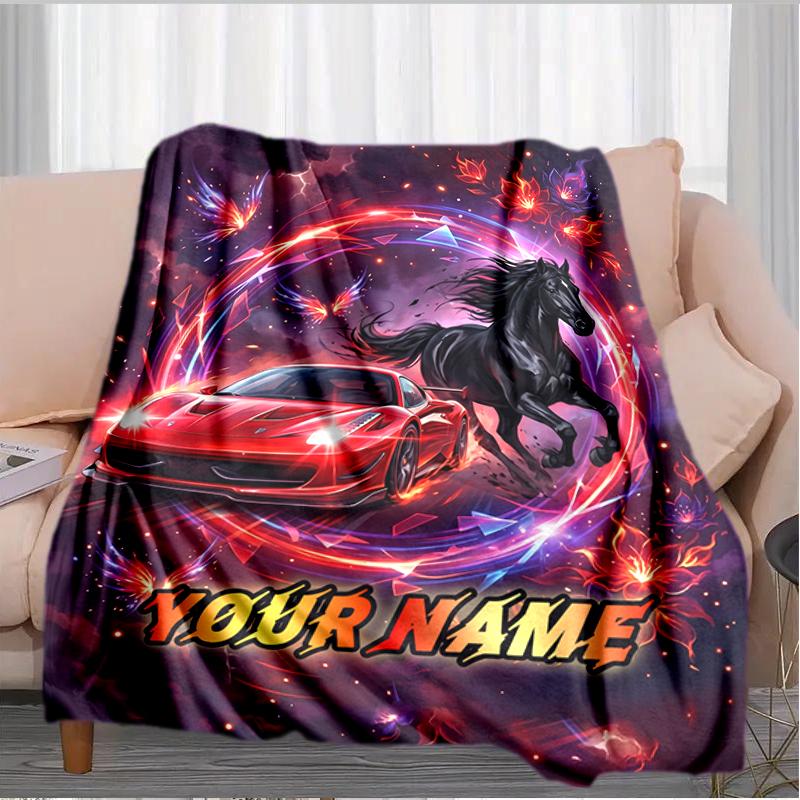 1PC Custom Name Speed, Fire, Freedom, Fantasy, Racing, Night flannel blanket versatile,all-season throw suitable for the living room,bedroom,camping,t